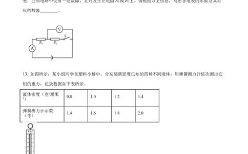 2022年上海市黄浦区中考一模（2021-2022学年九年级上学期期末考试）物理试题（原卷版）_0122026上海中考一模二模真题试卷_2025-2012年_4.上海中考物理一模二模（14-24）_一模