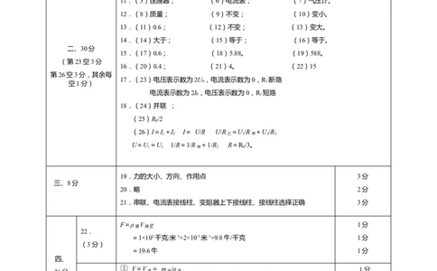 上海市青浦区2020届九年级上学期期末(一模）物理答案（word版）_0122026上海中考一模二模真题试卷_2025-2012年_4.上海中考物理一模二模（14-24）_一模_2020年上海市中考物理一模答案