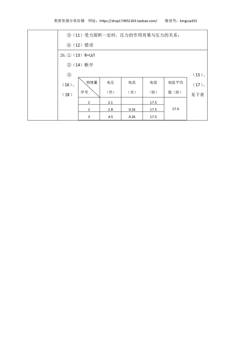 上海市崇明区2018届九年级上学期期末(一模）质量调研物理试题及答案（PDF版）_0122026上海中考一模二模真题试卷_2025-2012年_4.上海中考物理一模二模（14-24）_一模_赠PDF版