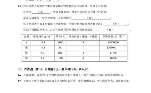 上海市崇明区2018届九年级上学期期末(一模）质量调研物理试题及答案（PDF版）_0122026上海中考一模二模真题试卷_2025-2012年_4.上海中考物理一模二模（14-24）_一模_赠PDF版
