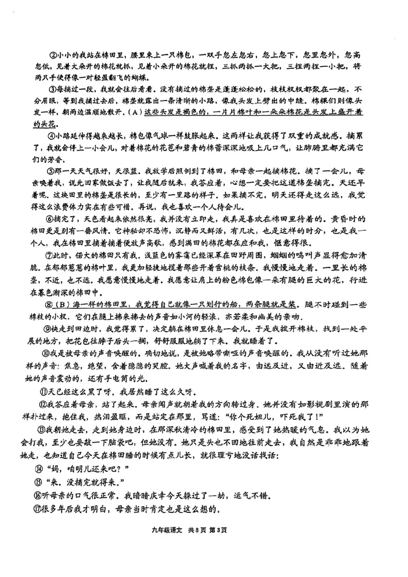 2026届崇明区初三二模语文试卷_0122026上海中考一模二模真题试卷_2026上海二模更新中1_崇明