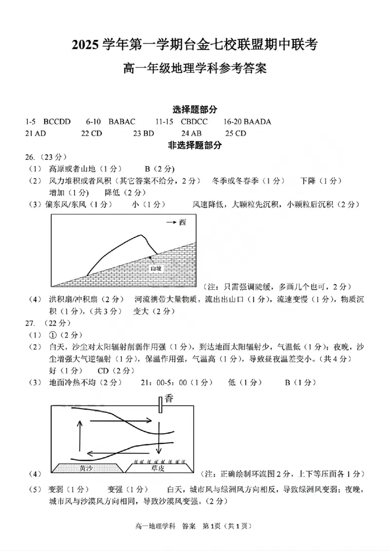 地理答案_2025年11月高一试卷_251128浙江省台金七校联盟2025-2026学年高一上学期11月期中联考_浙江省台金七校联盟2025-2026学年高一上学期11月期中联考地理试题含答案