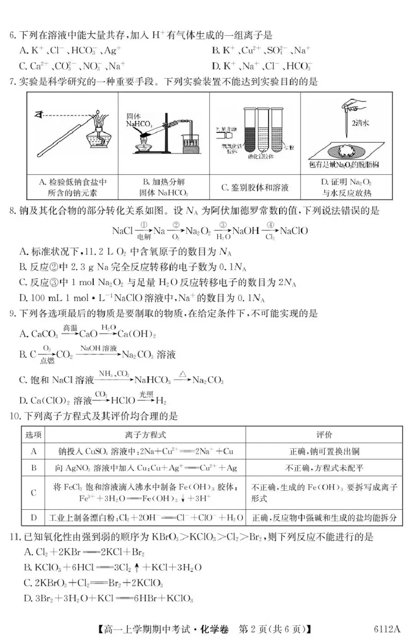 吉林省长春市第二实验中学2025-2026学年高一上学期11月期中考试化学PDF版含解析_2025年12月高一试卷_251213吉林省长春市第二实验中学2025-2026学年高一上学期11月期中考试（全）