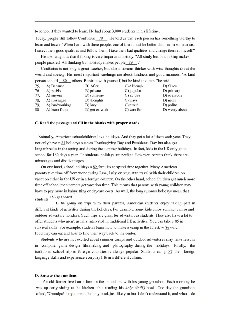 上海市奉贤区2015届九年级4月质量调研（二模）英语试题及答案（word版）_0122026上海中考一模二模真题试卷_2025-2012年_3.上海中考英语一模二模（12-24）_二模（12年无音频）