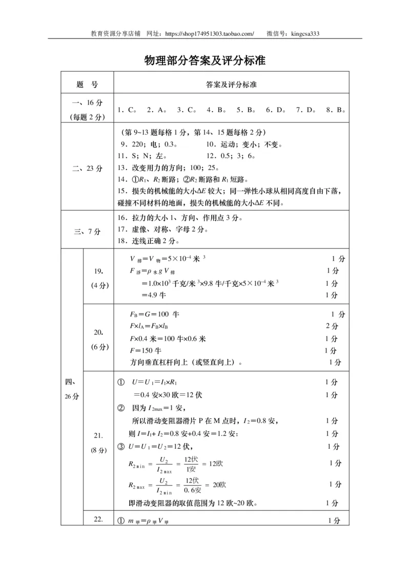 上海市长宁、金山区2016届九年级4月质量调研（二模）物理试题及答案（PDF版）_0122026上海中考一模二模真题试卷_2025-2012年_4.上海中考物理一模二模（14-24）_二模_赠PDF版