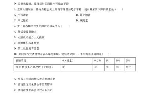 2024年上海市中考生物真题（空白卷）_0122026上海中考一模二模真题试卷_2026年上海一模_上海1500初中高中试卷_初中_上海市历年中考真题_上海市历年中考真题_生物历年中考真题