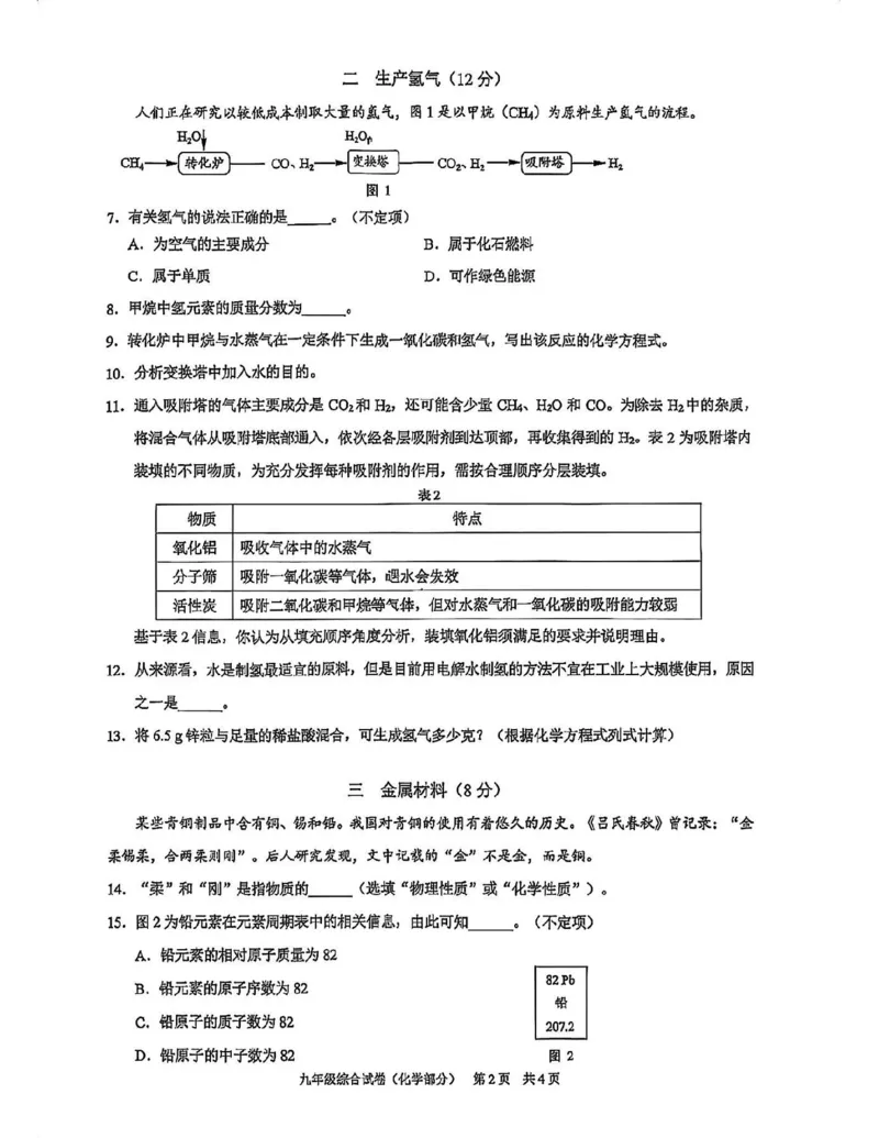 2026届黄浦区中考化学二模答案_0122026上海中考一模二模真题试卷_2026上海二模更新中1_黄浦