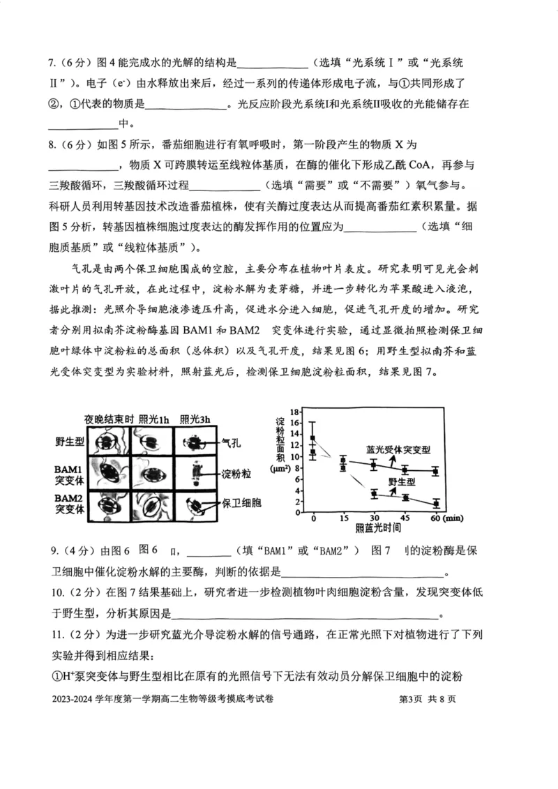 上海市某校2023-2024学年高二上学期摸底考试生物试题_0122026上海中考一模二模真题试卷_2026年上海一模_上海1500初中高中试卷_高中_高二_上学期_1：月考