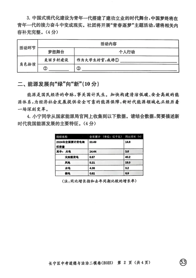 2025上海中考道法二模试卷_0122026上海中考一模二模真题试卷_2025-2012年_7.2025年上海二模_道法