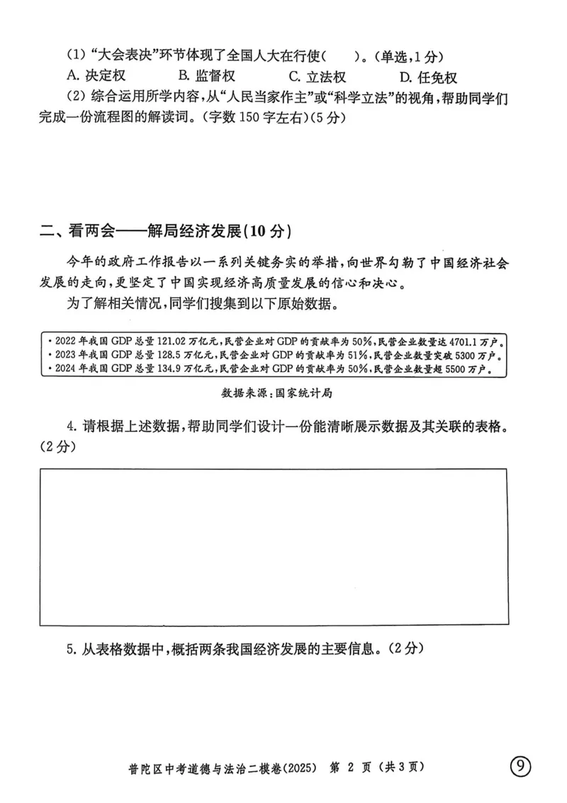 2025上海中考道法二模试卷_0122026上海中考一模二模真题试卷_2025-2012年_7.2025年上海二模_道法