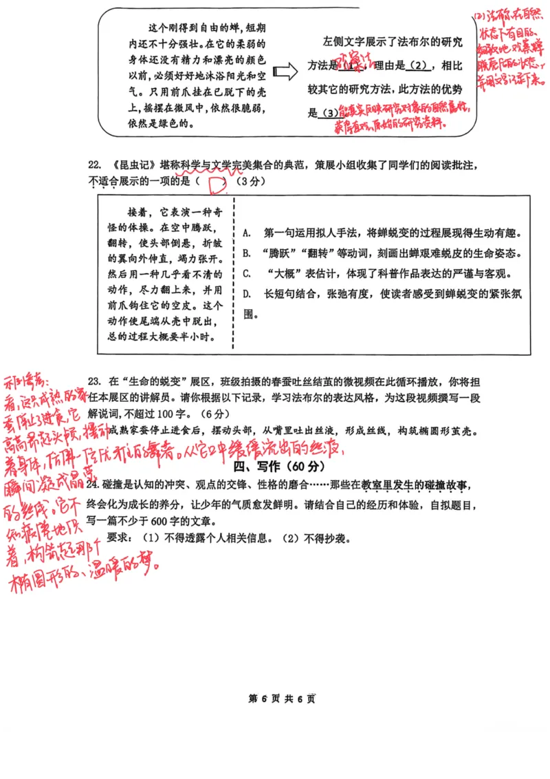 2026上海闵行初三一模语文试卷（手写答案）_0122026上海中考一模二模真题试卷_2026年上海一模_上海1500初中高中试卷_闵行区