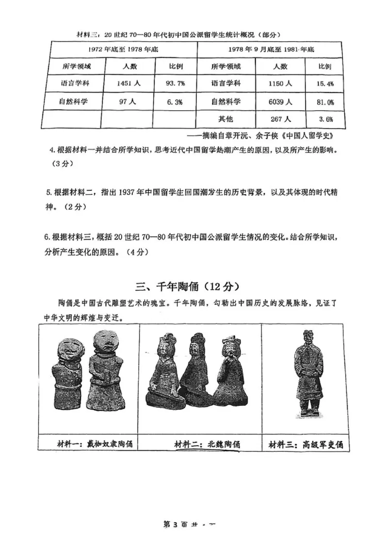 2026上海初三一模闵行历史（原卷）_0122026上海中考一模二模真题试卷_2026年上海一模_上海1500初中高中试卷_闵行区