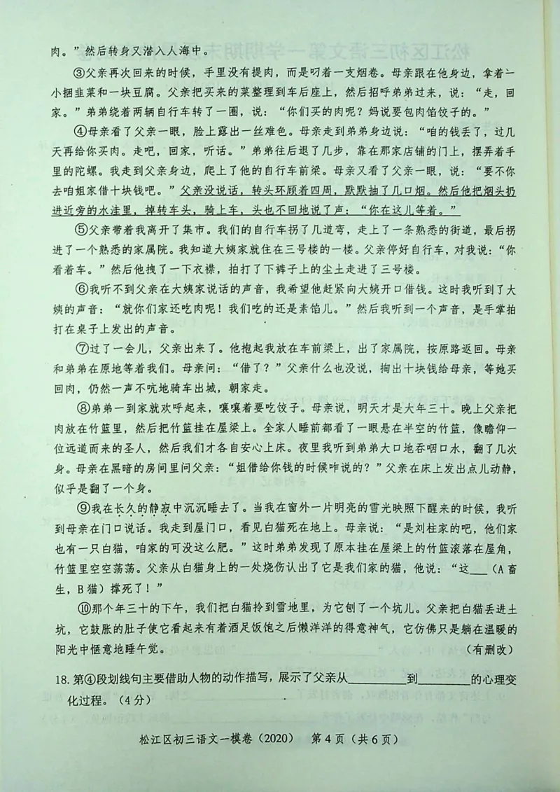 2020上海中考语文一模试卷（彩色扫描版）&mdash;&mdash;&mdash;全套16区_0122026上海中考一模二模真题试卷_2025-2012年_1.上海中考语文一模二模（14-24）_一模_2020年上海市中考语文一模试卷（15份）