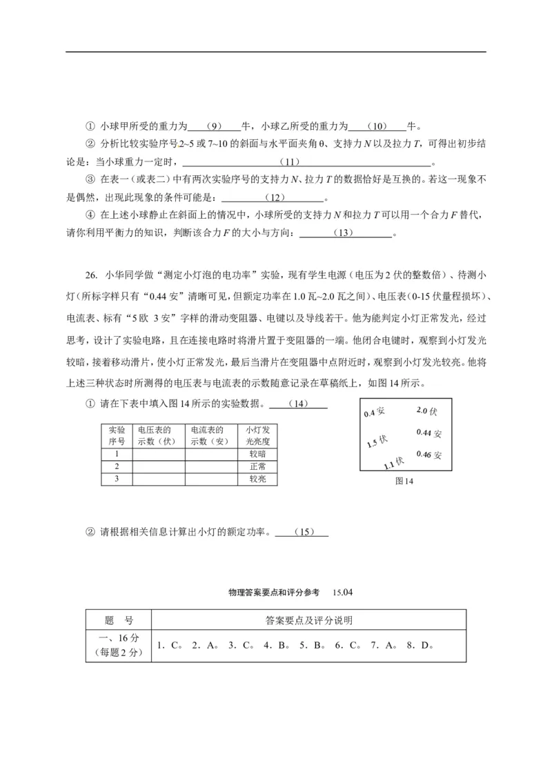 上海市静安、青浦区2015届九年级4月质量调研（二模）物理试题及答案（word版）_0122026上海中考一模二模真题试卷_2025-2012年_4.上海中考物理一模二模（14-24）_二模