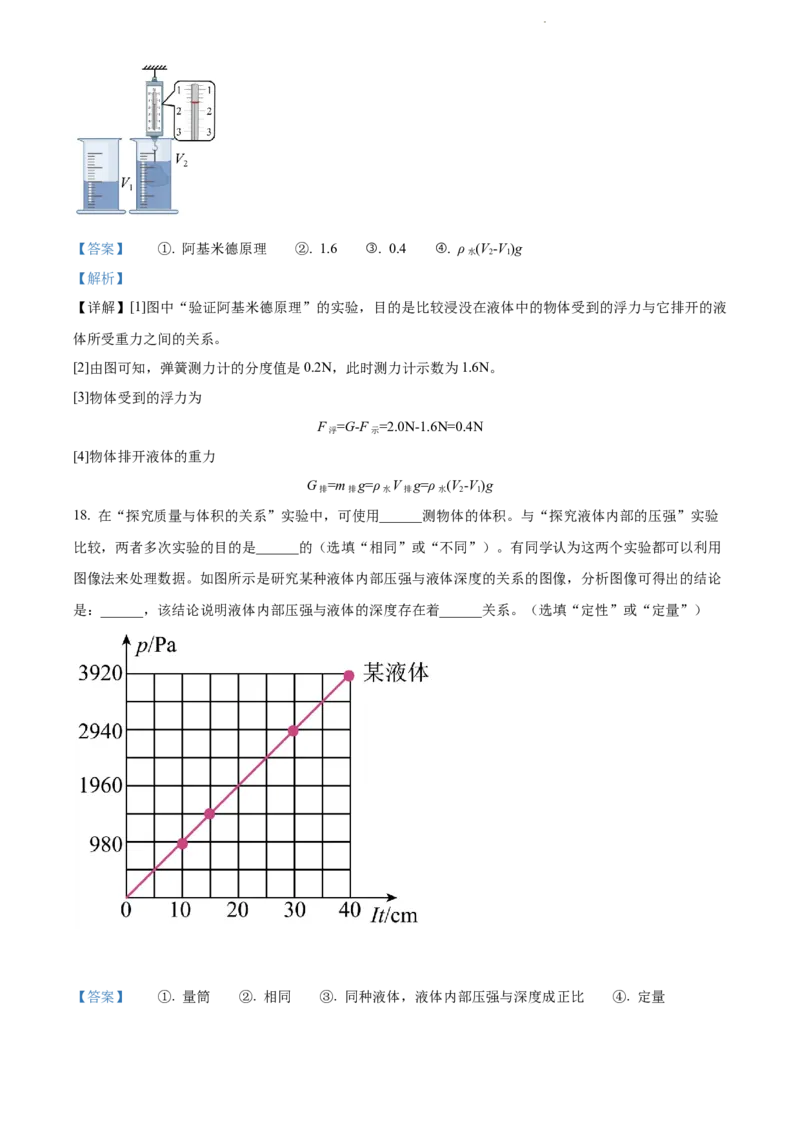 2022年上海市奉贤区中考一模（九年级上学期期末）物理试题带详解_0122026上海中考一模二模真题试卷_2025-2012年_4.上海中考物理一模二模（14-24）_一模