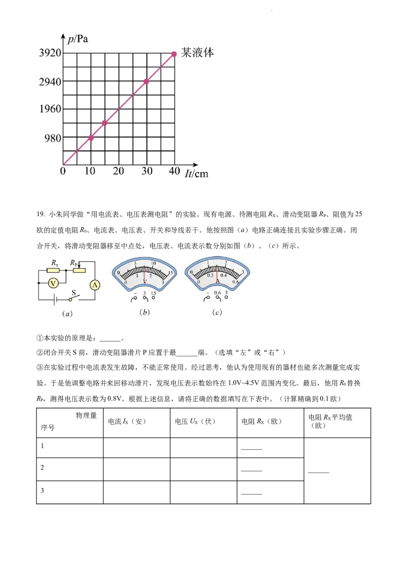 2022年上海市奉贤区中考一模（九年级上学期期末）物理试题带详解_0122026上海中考一模二模真题试卷_2025-2012年_4.上海中考物理一模二模（14-24）_一模