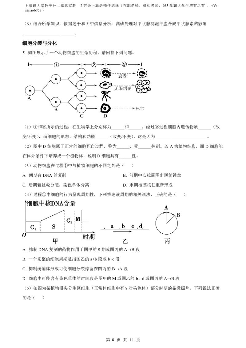 上海市复旦大学附中2022-2023学年高一下学期期末生物试题_0122026上海中考一模二模真题试卷_2026年上海一模_上海1500初中高中试卷_高中_高一_下学期_3：期末
