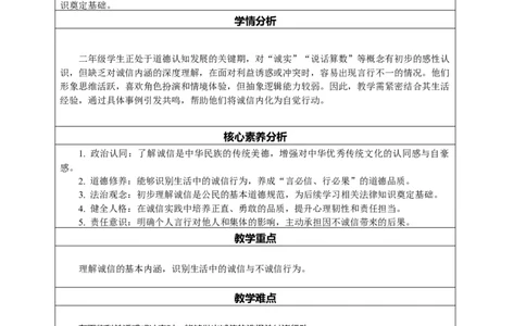 10.2《诚信贵如金&mdash;&mdash;讲诚信见行动》教案设计(1)(1)_26新二年级道法下册（统编版）_版本一_部编版道德与法治2下_2026春新版_第一套_02.道德2下-表格式核心素养教案+PPT课件第2套已更完