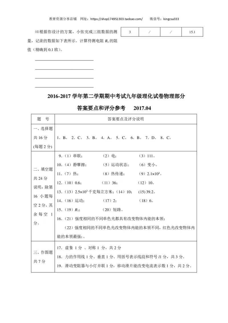 上海市宝山区2017届九年级4月质量调研（二模）物理试题及答案（PDF版）_0122026上海中考一模二模真题试卷_2025-2012年_4.上海中考物理一模二模（14-24）_二模_赠PDF版