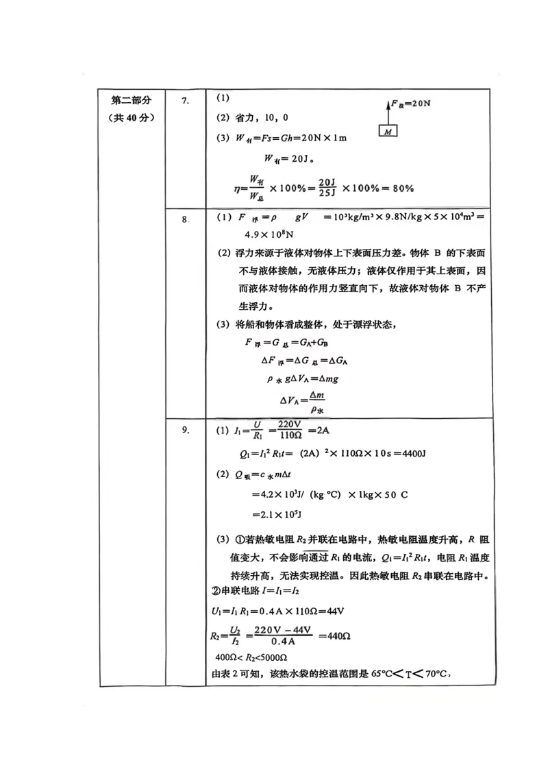 2026上海徐汇物理一模参考答案_0122026上海中考一模二模真题试卷_2026年上海一模_上海1500初中高中试卷_徐汇区