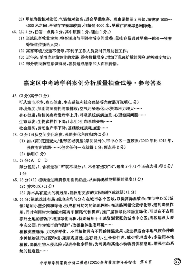 2025上海中考跨学科二模答案_0122026上海中考一模二模真题试卷_2025-2012年_7.2025年上海二模_跨学科