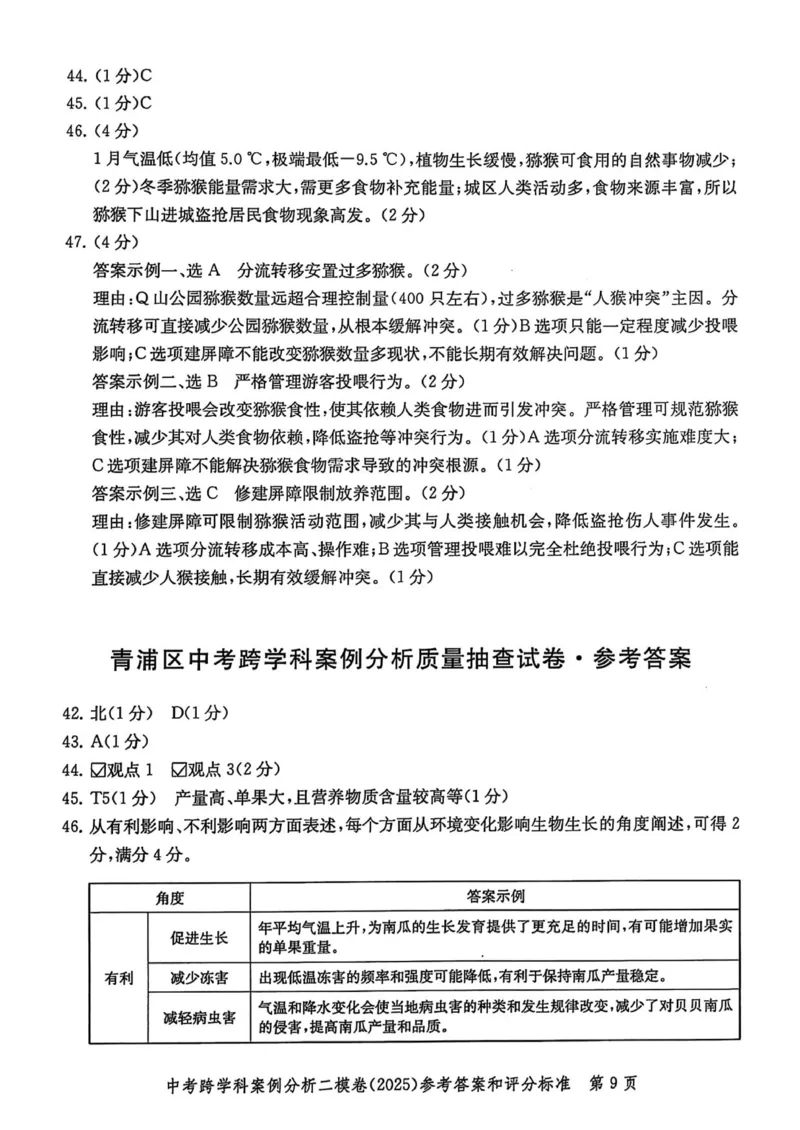 2025上海中考跨学科二模答案_0122026上海中考一模二模真题试卷_2025-2012年_7.2025年上海二模_跨学科
