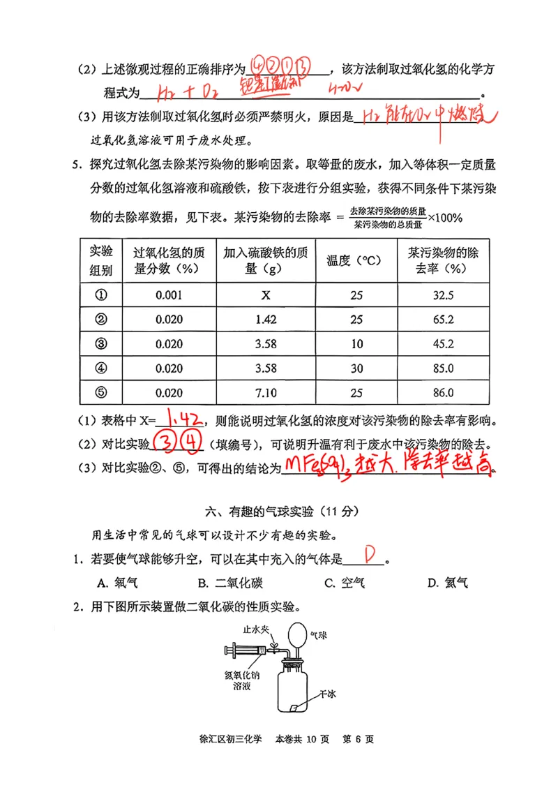 2026上海徐汇初三一模综合试卷（化学部分）解析_0122026上海中考一模二模真题试卷_2026年上海一模_上海1500初中高中试卷_徐汇区