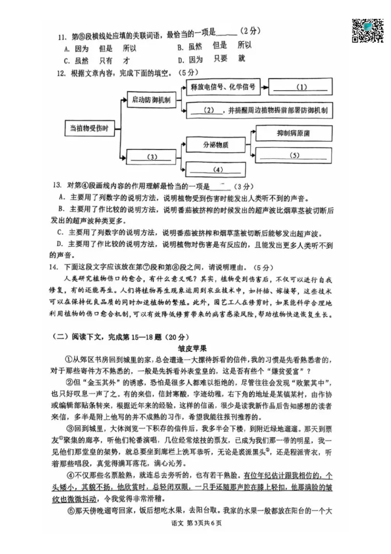 2025届奉贤区初三一模语文试卷_0122026上海中考一模二模真题试卷_2025-2012年_6.2025年上海一模_分科目整理（试卷及答案）英语听力音频在这里_语文