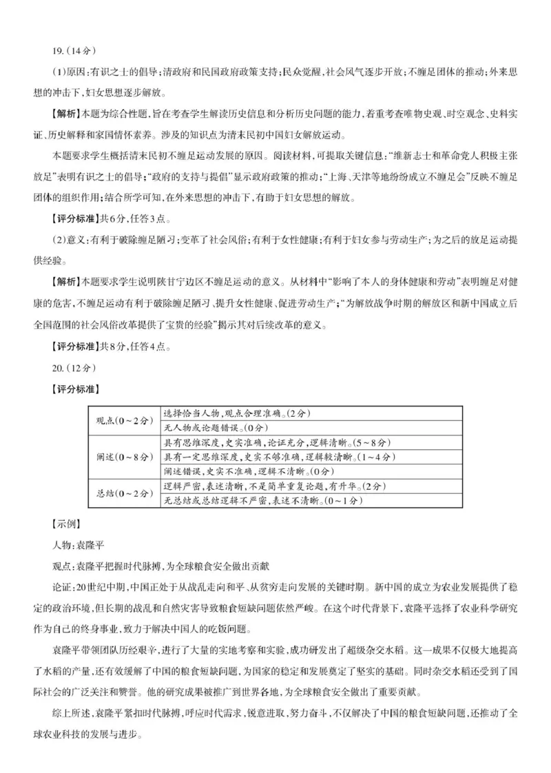 吕梁市2024-2025学年高一第一学期期末调研测试历史试题历史试题参考答案及评分说明_2025年03月试卷_0307山西省吕梁市2024-2025学年高一上学期1月期末考试