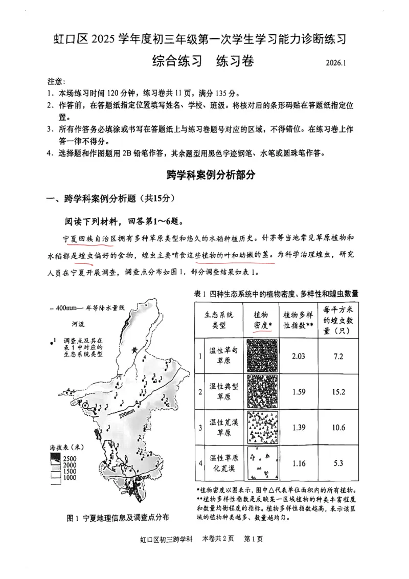 2026上海虹口初三一模跨学科试卷（手写答案）_0122026上海中考一模二模真题试卷_2026年上海一模_上海1500初中高中试卷_虹口区