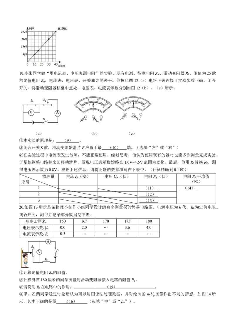 2022年上海市奉贤区中考一模物理试题_0122026上海中考一模二模真题试卷_2025-2012年_4.上海中考物理一模二模（14-24）_一模_2022年上海市中考物理一模试卷（16份）