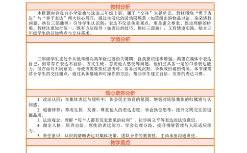 10.2《学会表达&mdash;&mdash;善于表达》教案设计_26新三年级道法下册（统编版）_版本一_部编版道德与法治3下_2026春新版_第二套_01.道法3下第2套课件+核心素养教案26春已更完