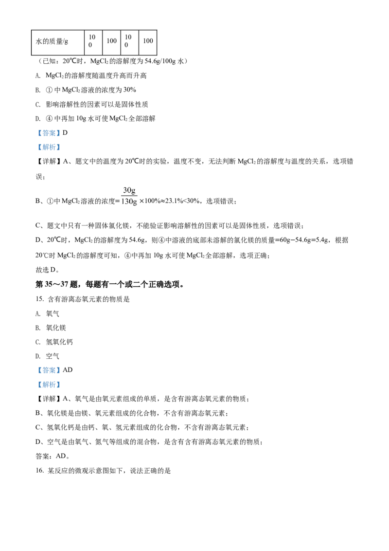 上海市浦东新区2021-2022学年九年级上学期期末（一模）化学试题（解析版）_0122026上海中考一模二模真题试卷_2025-2012年_5.上海中考化学一模二模（12-24）_一模_1试卷word版