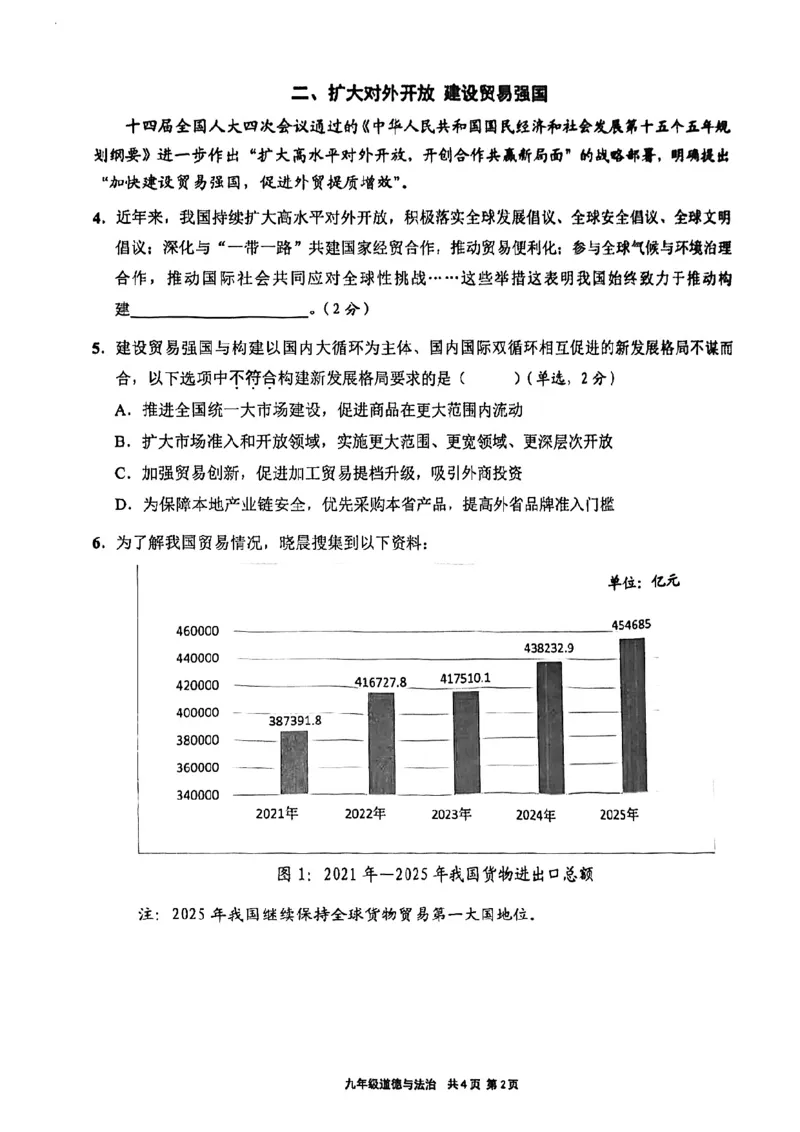 2026届崇明区初三二模道法试卷_0122026上海中考一模二模真题试卷_2026上海二模更新中1_崇明