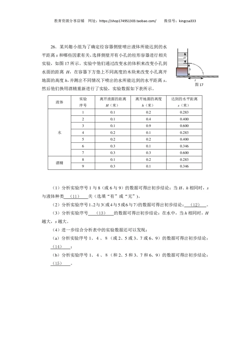 上海市闵行区2017届九年级4月质量调研（二模）物理试题及答案（PDF解析版）_0122026上海中考一模二模真题试卷_2025-2012年_4.上海中考物理一模二模（14-24）_二模_赠PDF版