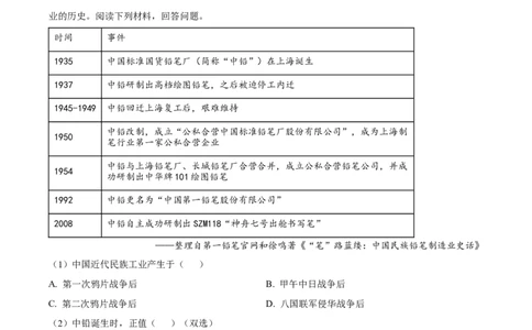 2026上海青浦初三一模历史试题（原卷版）_0122026上海中考一模二模真题试卷_2026年上海一模_上海1500初中高中试卷_青浦区