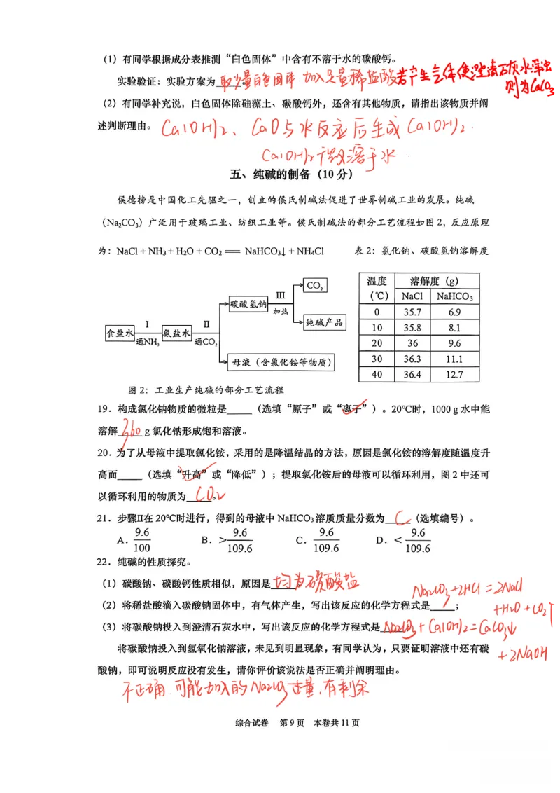 2026上海普陀初三一模化学试卷（手写答案）_0122026上海中考一模二模真题试卷_2026年上海一模_上海1500初中高中试卷_普陀区