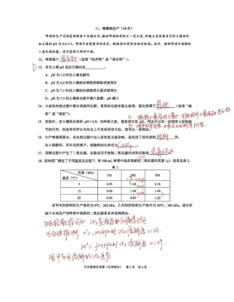 2026上海黄浦初三一模化学试卷（手写答案）_0122026上海中考一模二模真题试卷_2026年上海一模_上海1500初中高中试卷_黄浦