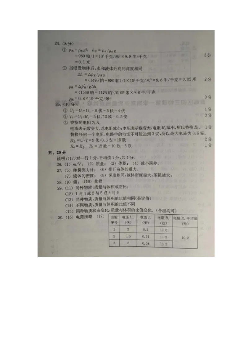 上海市青浦区2019届九年级上学期期末(一模）质量调研物理试题及答案（word版）_0122026上海中考一模二模真题试卷_2025-2012年_4.上海中考物理一模二模（14-24）_一模