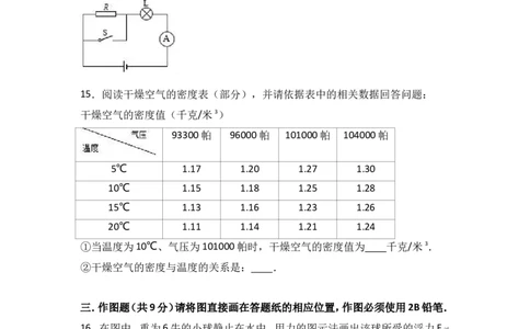 上海市静安区2017届九年级上学期期末(一模）质量调研物理试题及答案（word解析版）_0122026上海中考一模二模真题试卷_2025-2012年_4.上海中考物理一模二模（14-24）_一模