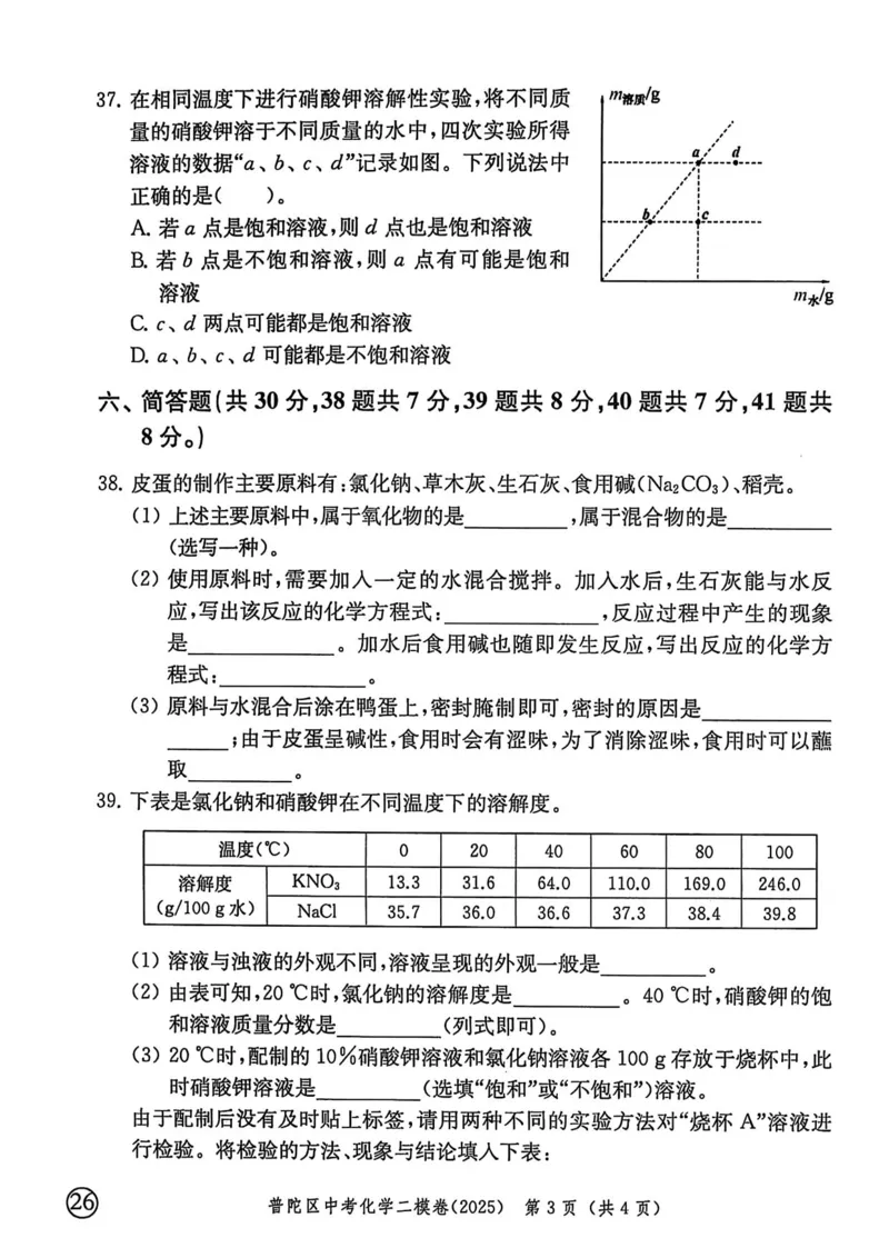 2025上海中考化学二模试卷_0122026上海中考一模二模真题试卷_2025-2012年_7.2025年上海二模_化学
