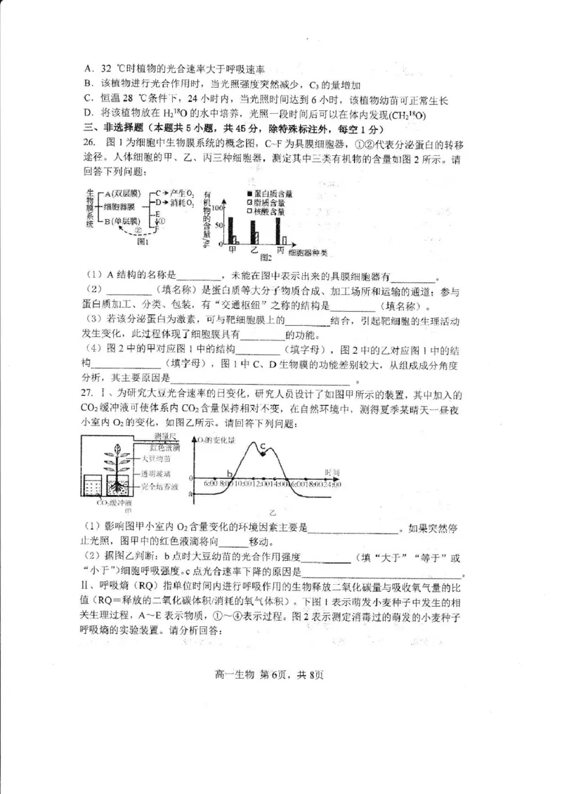 哈三中2024-2025学年度上学期高一学年12月月考生物试卷_2025年01月试卷_0113黑龙江省哈尔滨市第三中学2024-2025学年高一上学期12月月考试题