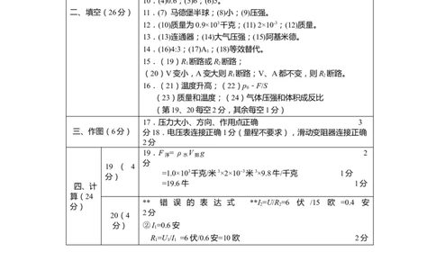 上海市松江区2020届九年级上学期期末(一模）物理答案（word版）_0122026上海中考一模二模真题试卷_2025-2012年_4.上海中考物理一模二模（14-24）_一模_2020年上海市中考物理一模答案