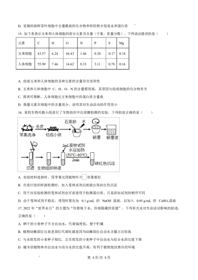 四川省内江市威远中学2025-2026学年高一上学期10月月考生物试题（原卷版）_2025年11月高一试卷_251103四川省内江市威远中学2025-2026学年高一上学期第一次月考（全）
