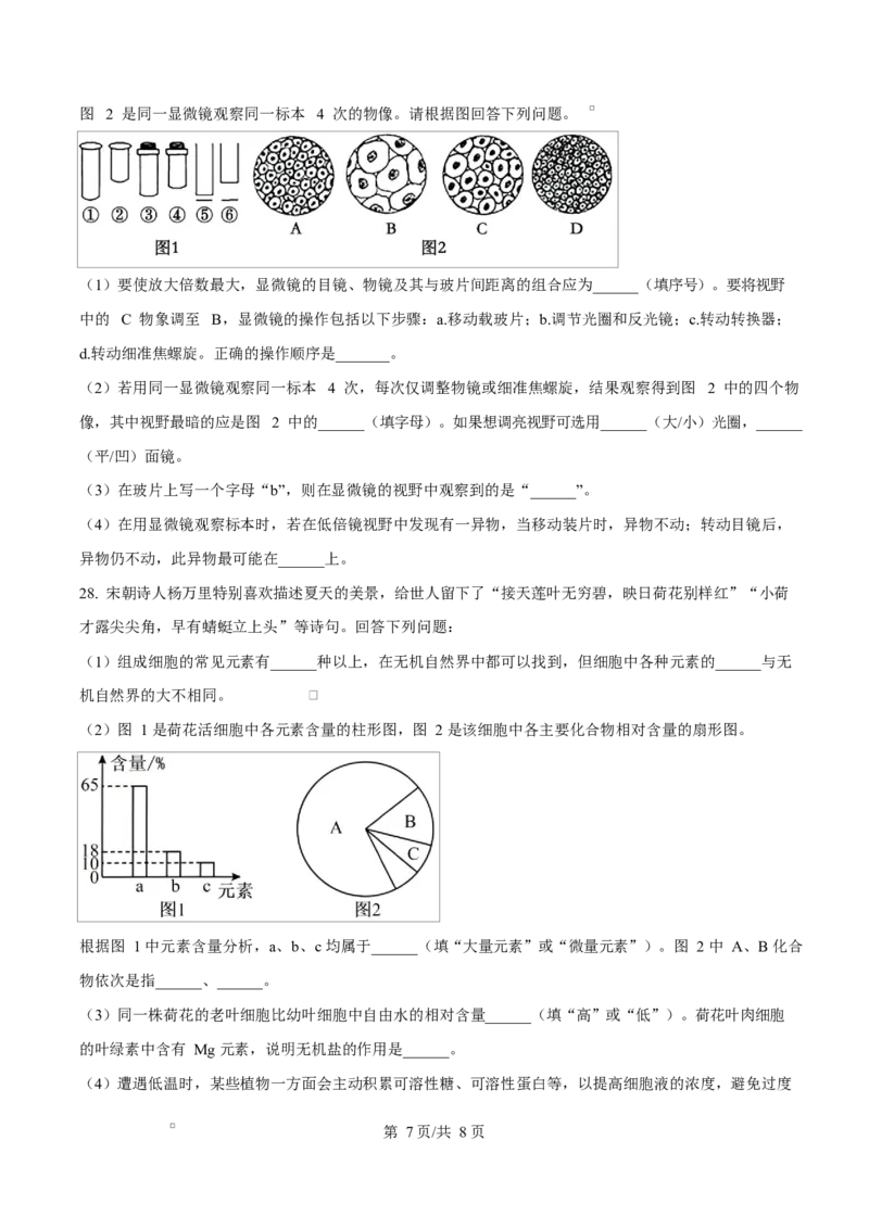 四川省内江市威远中学2025-2026学年高一上学期10月月考生物试题（原卷版）_2025年11月高一试卷_251103四川省内江市威远中学2025-2026学年高一上学期第一次月考（全）