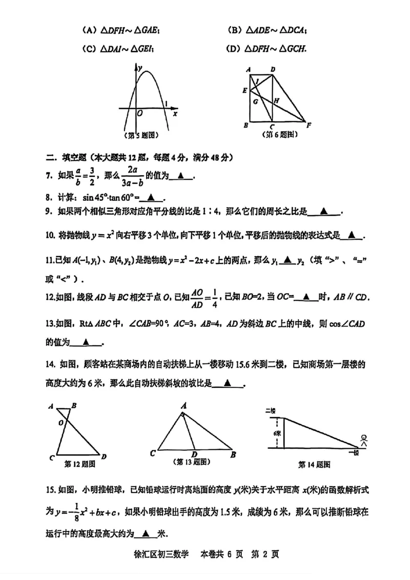2026徐汇一模数学_0122026上海中考一模二模真题试卷_2026年上海一模_上海1500初中高中试卷_徐汇区