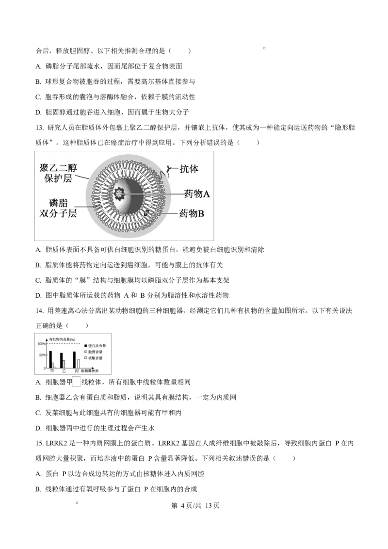 四川省达州市第一中学2025-2026学年高一上学期第二次月考生物试题（原卷版）_2026年01月高一试卷_260102四川省达州市第一中学校2025-2026学年高一上学期第二次月考（全）