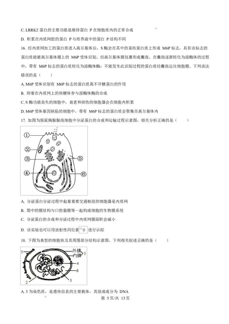 四川省达州市第一中学2025-2026学年高一上学期第二次月考生物试题（原卷版）_2026年01月高一试卷_260102四川省达州市第一中学校2025-2026学年高一上学期第二次月考（全）