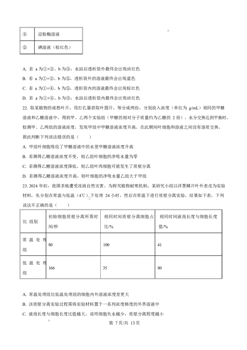 四川省达州市第一中学2025-2026学年高一上学期第二次月考生物试题（原卷版）_2026年01月高一试卷_260102四川省达州市第一中学校2025-2026学年高一上学期第二次月考（全）