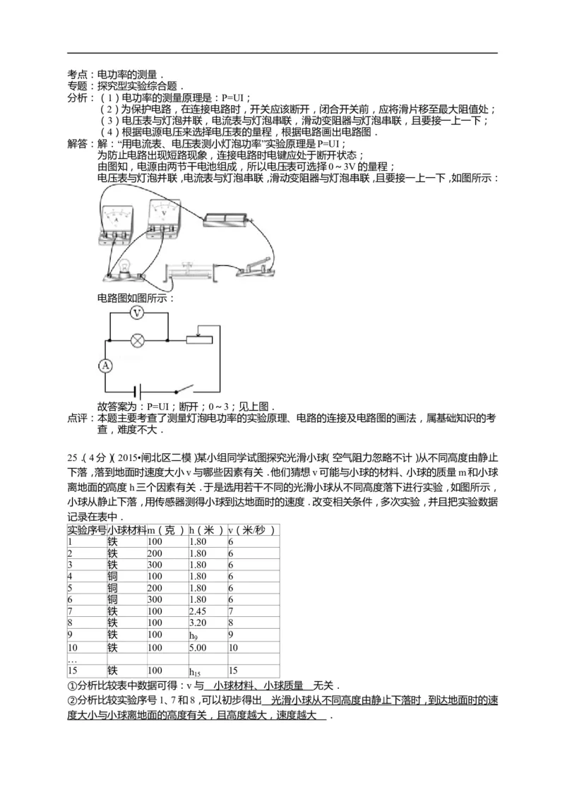 上海市闸北区2015届九年级4月质量调研（二模）物理试题及答案（word解析版）_0122026上海中考一模二模真题试卷_2025-2012年_4.上海中考物理一模二模（14-24）_二模